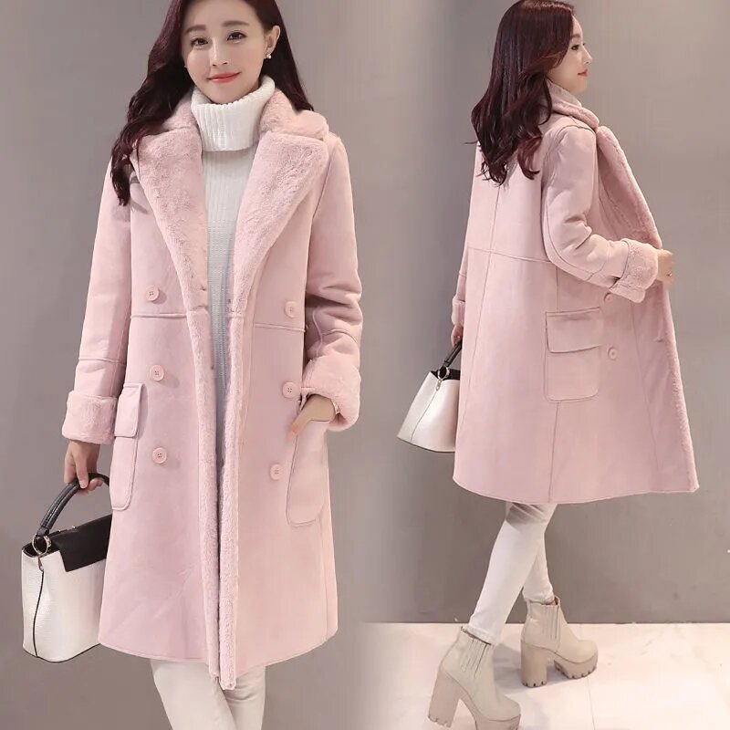 Mantel wol domba wanita, jaket empuk katun versi Korea baru musim dingin 2023 Plus beludru empuk