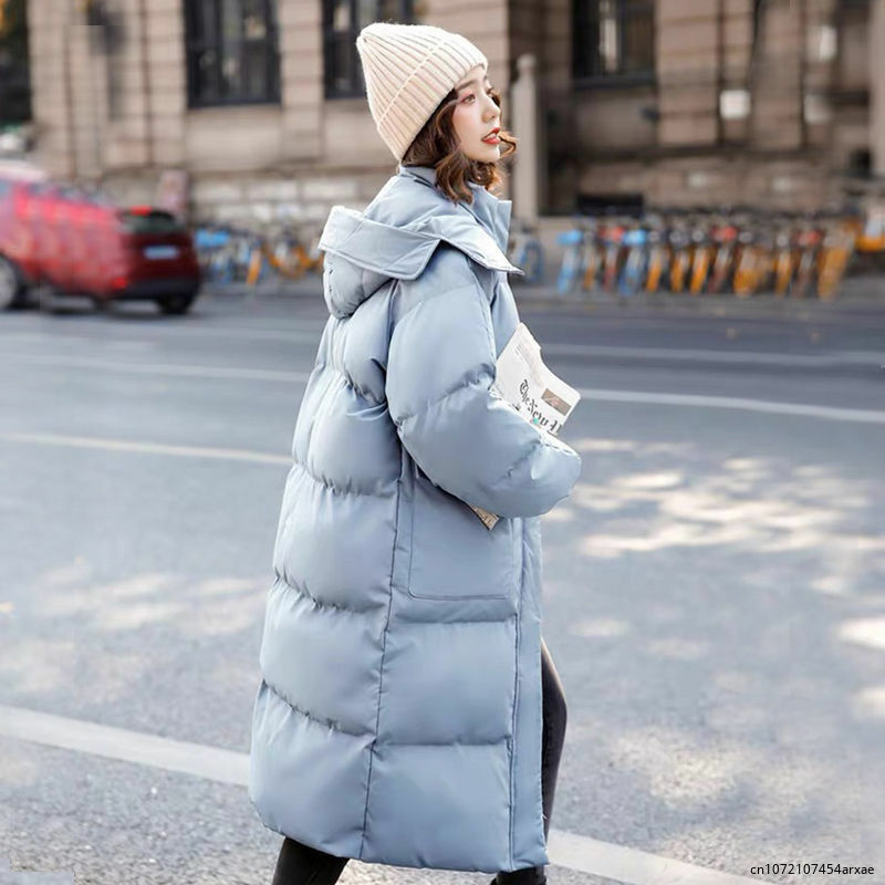 Ocieplana kurtka damska odzież zimowa nowy styl koreański luźna, bawełniana-płaszcz z podszewką średniej długości wyściełana kurtka pikowana kurtka