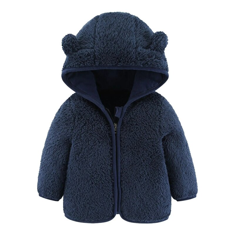 Jaket bulu domba anak 0-3 tahun, pakaian telinga beruang lengan panjang hangat Musim Semi dan Gugur
