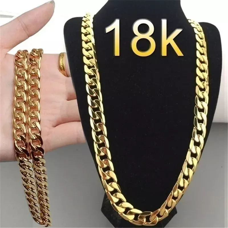 Kalung Berlapis Emas 18K 6MM Perhiasan Mode Pria Wanita Kalung Rantai Ular Samping Perhiasan Hip Hop Wanita 30In