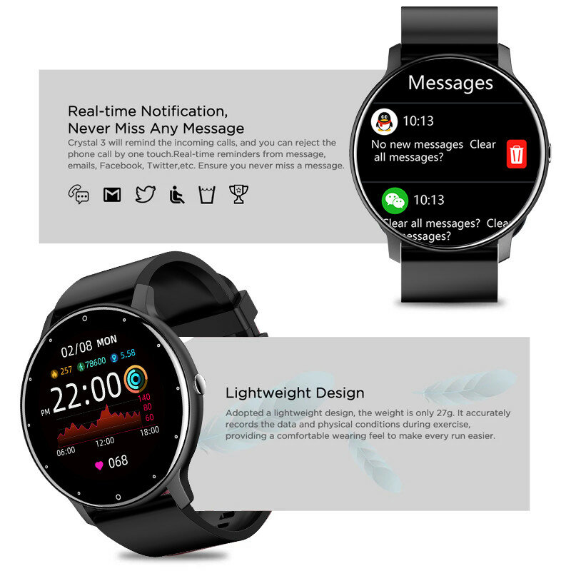 ZL02D Men Smart Watch Full Touch Screen Sport Fitness Tracker IP68 Waterproof Bluetooth Smartwatch for Men Women Smartphone 2023