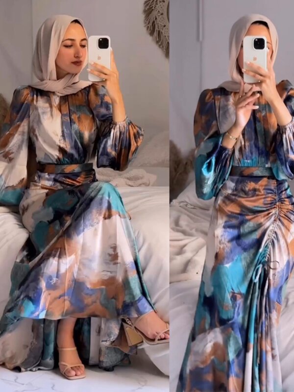 Vestido de Comprimento do Tornozelo Feminino, Robe Árabe, Saudita, Dubai, Malaio