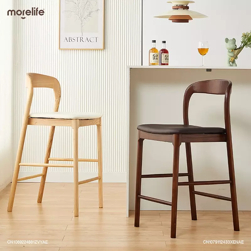 Sillas de Bar nórdicas de madera maciza para el hogar, taburetes altos de Toon chino blanco, escritorio frontal minimalista moderno, silla trasera de recepción, muebles