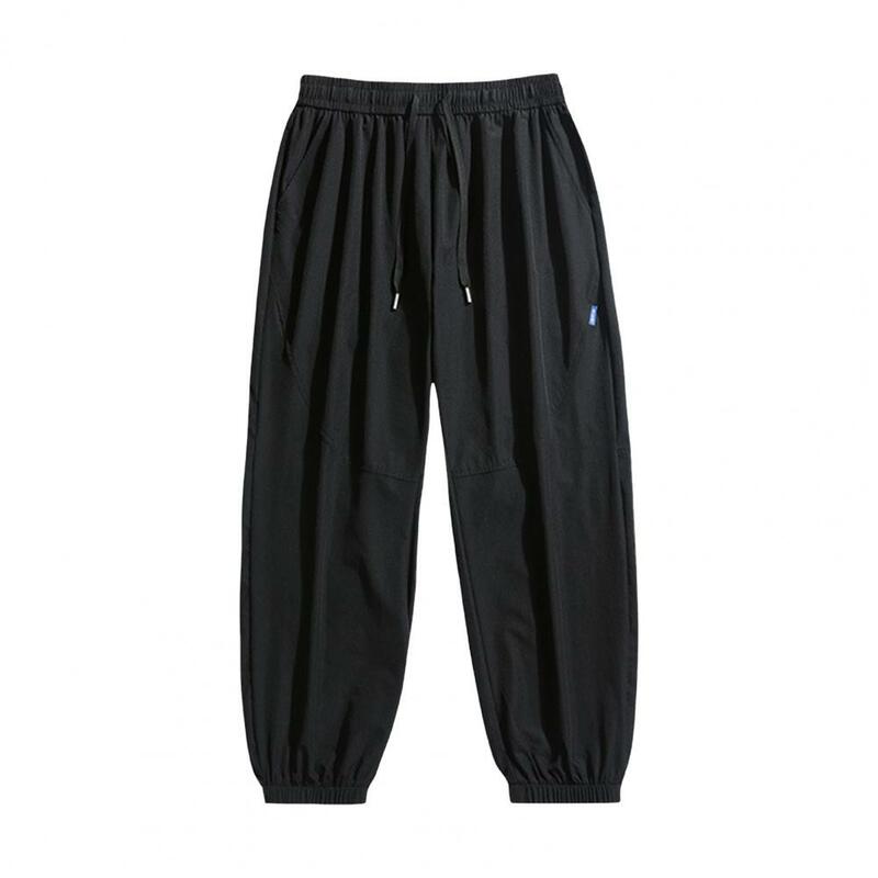Pantalones atléticos con cintura elástica para hombre, pantalones deportivos de secado rápido con bolsillos laterales, cordón elástico para trotar