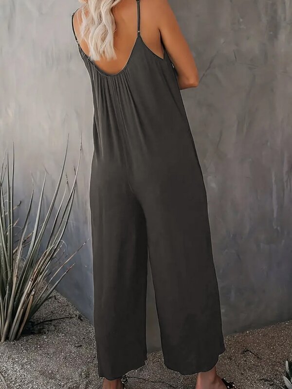 LW Cami Loose Jumpsuit summer sleeveless Casual Jumpsuit 2024 NEW IN solid Fashion Pocket loose jumpsuit women's clothing
