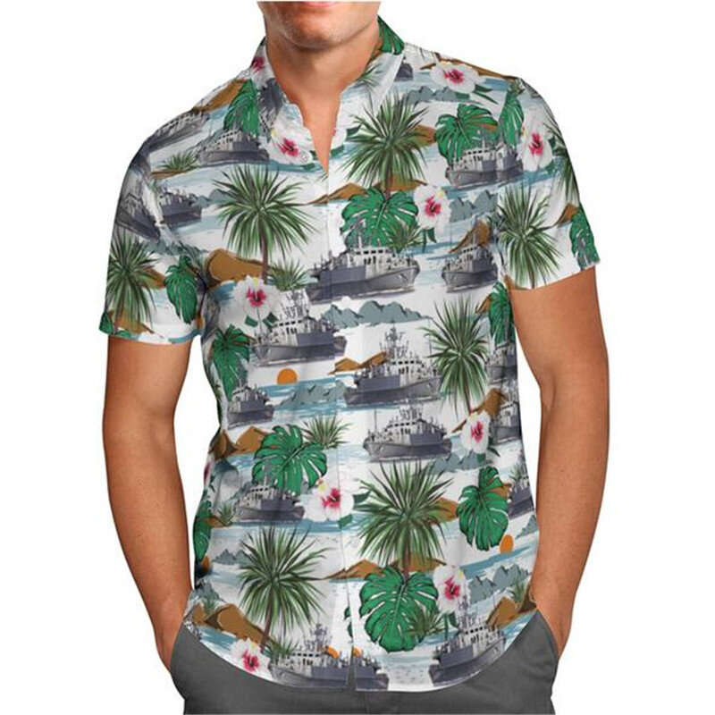 Vermelho dos desenhos animados anime 3d impressão praia havaiano camisa de manga curta verão streetwear oversized chemise homme masculina