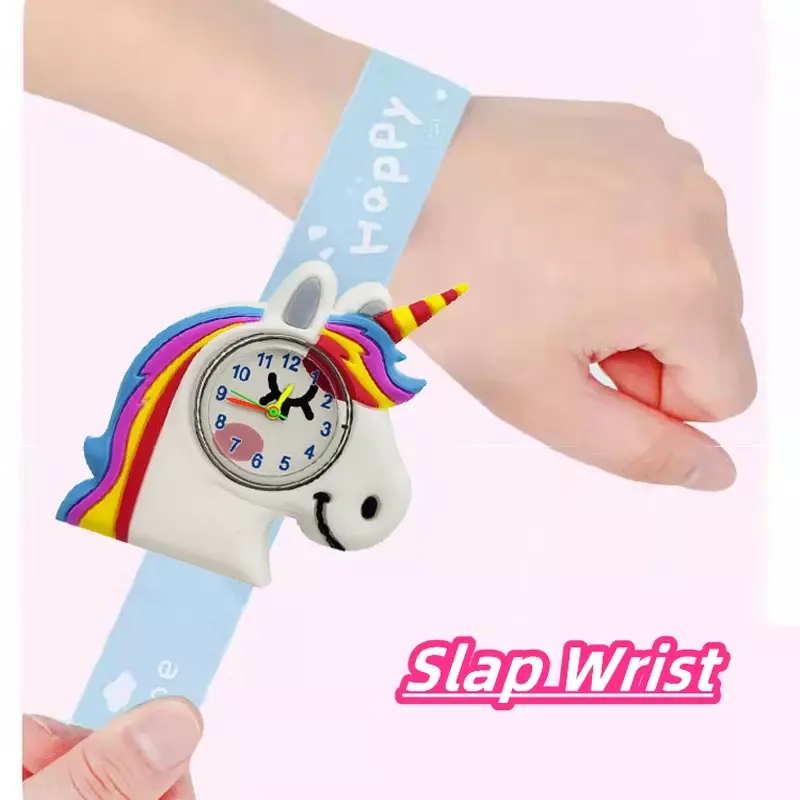Cartoon Unicorn Pony Kids Watches for Boys Girls Birthday Gift Children Puzzle Learn Time Toy Clock Slap Bracelet Baby Watch