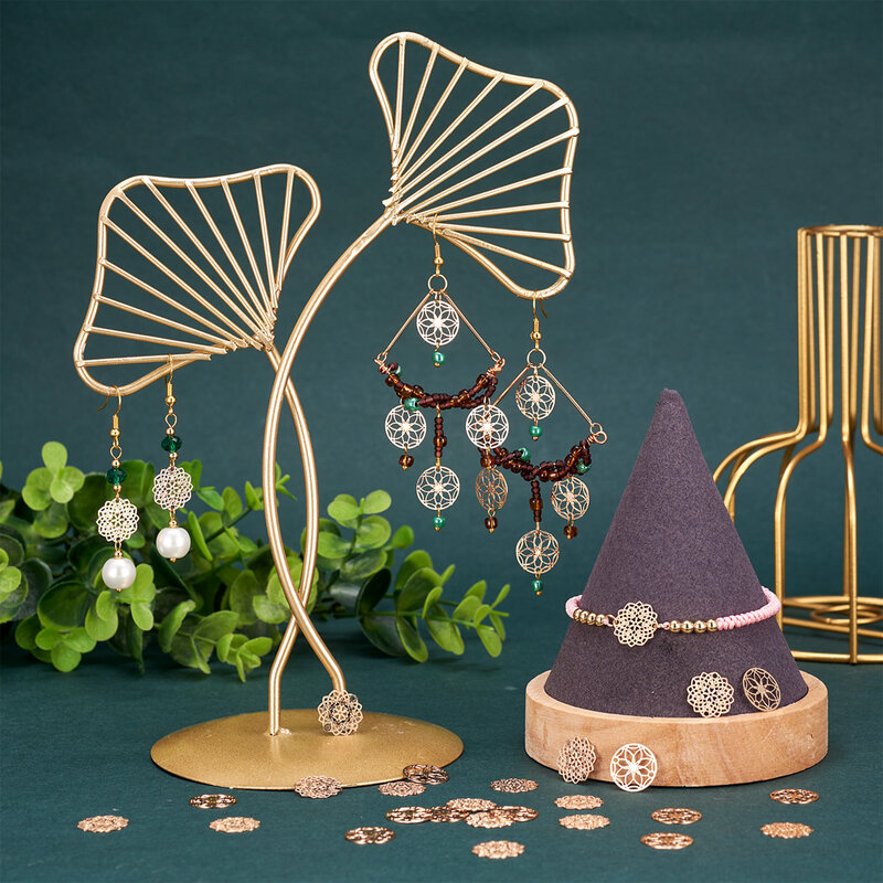 DIY 쥬얼리 팔찌 귀걸이 제작용 황동 선조 꽃 참 링크 커넥터, 할로우 에칭 금속 장식, 20 개