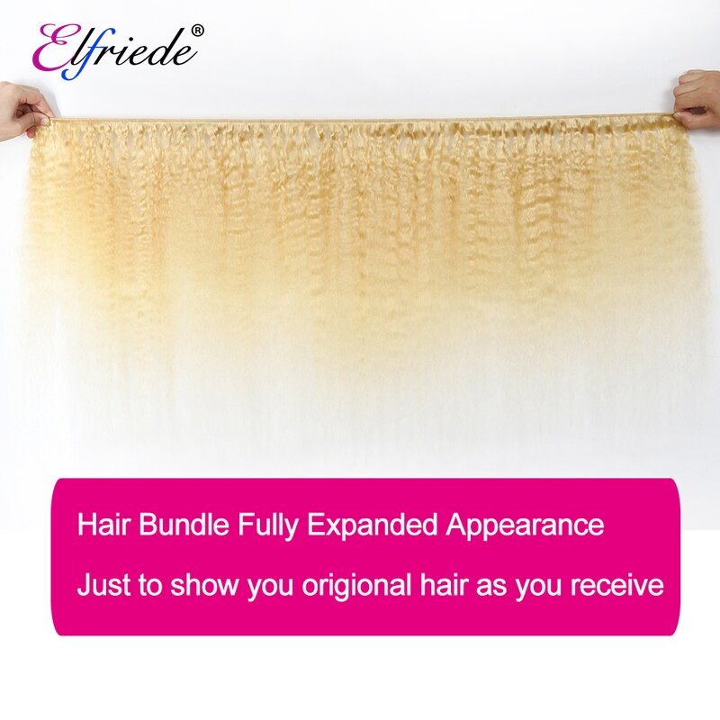 Elfriede #613 Blonde Kinky Straight Human Hair Bundles 100% Human Hair Extensions Remy Hair Weaves 3/4 Bundles Human Hair Weft