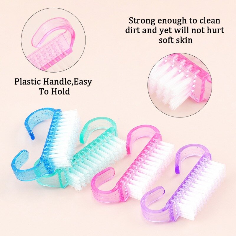 50 pz/lotto strumenti per la pulizia della spazzola per unghie pennelli per la pulizia della polvere in plastica colorata Nail Art Manicure Pedicure in polvere Soft Remover