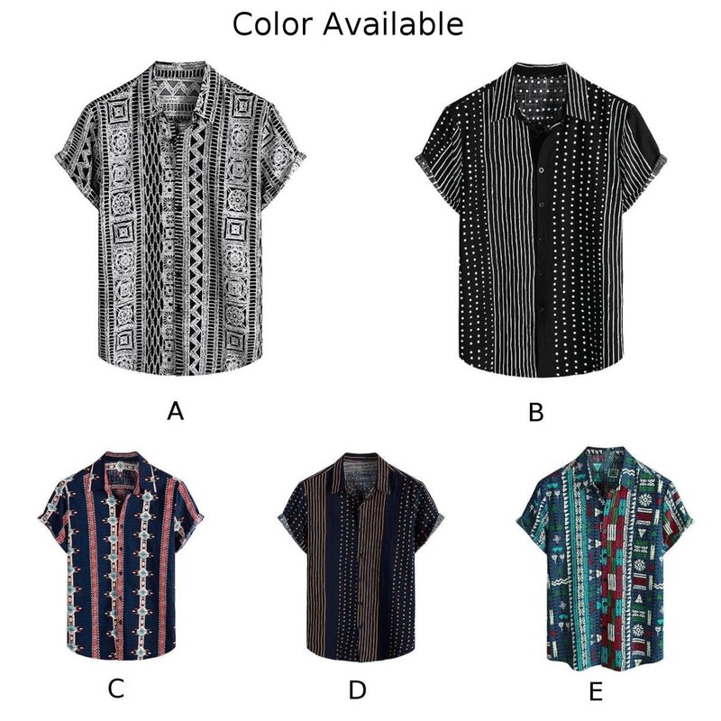 Male Blouse Shirt Daily Holiday Party Button Down Casual Collared Party T Dress Up Printed Short Sleeve Hot New
