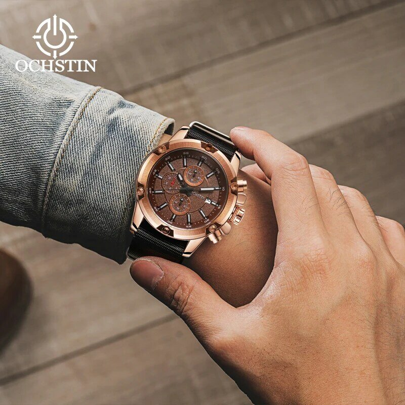 OCHSTIN 2024 jam tangan pria, model tren kepribadian seri nilon kreatif, jam tangan multifungsi gerakan kuarsa pria