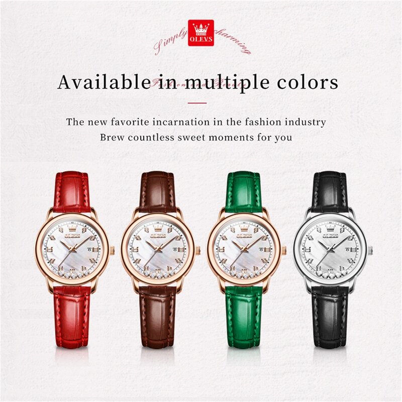OLEVS Brand Simplicity orologi da donna cinturino in pelle orologio al quarzo con diamanti orologio di bellezza con calendario impermeabile di moda