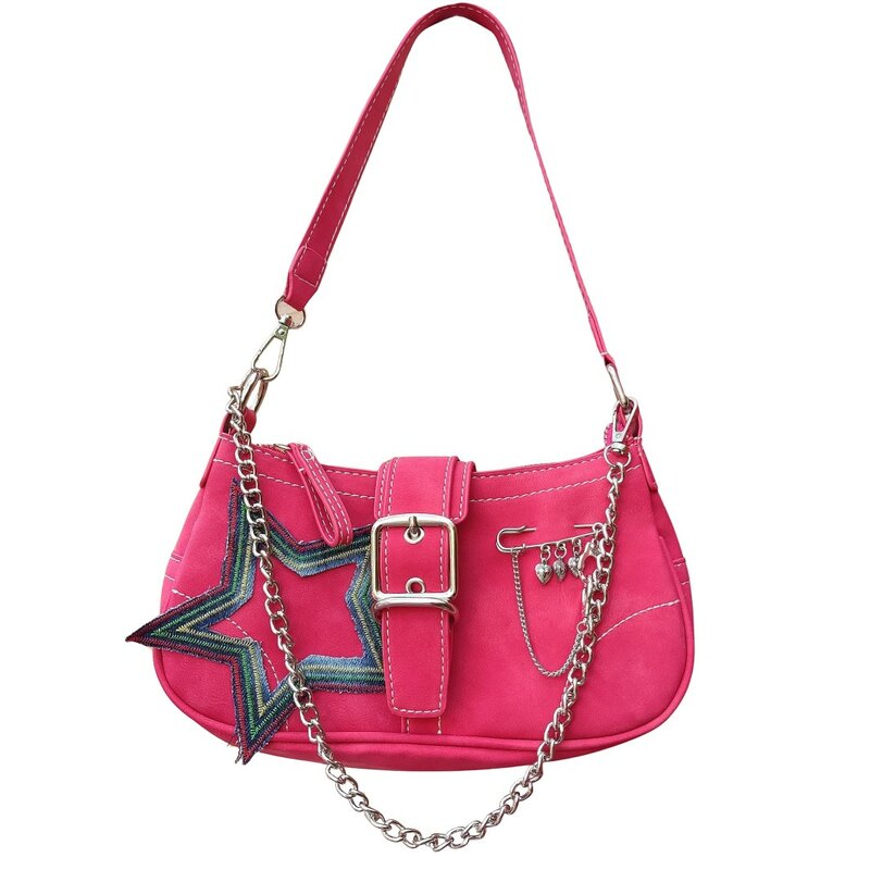 Bolso de mano Y2K con estampado de estrellas para mujer, bolsa de hombro con cadena, a la moda