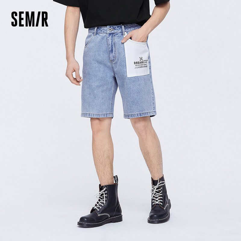 Semir celana pendek Denim pria, Bawahan tren baru gaya Korea bercetak, Klasik Vintage dicuci lima perempat Musim Panas 2024