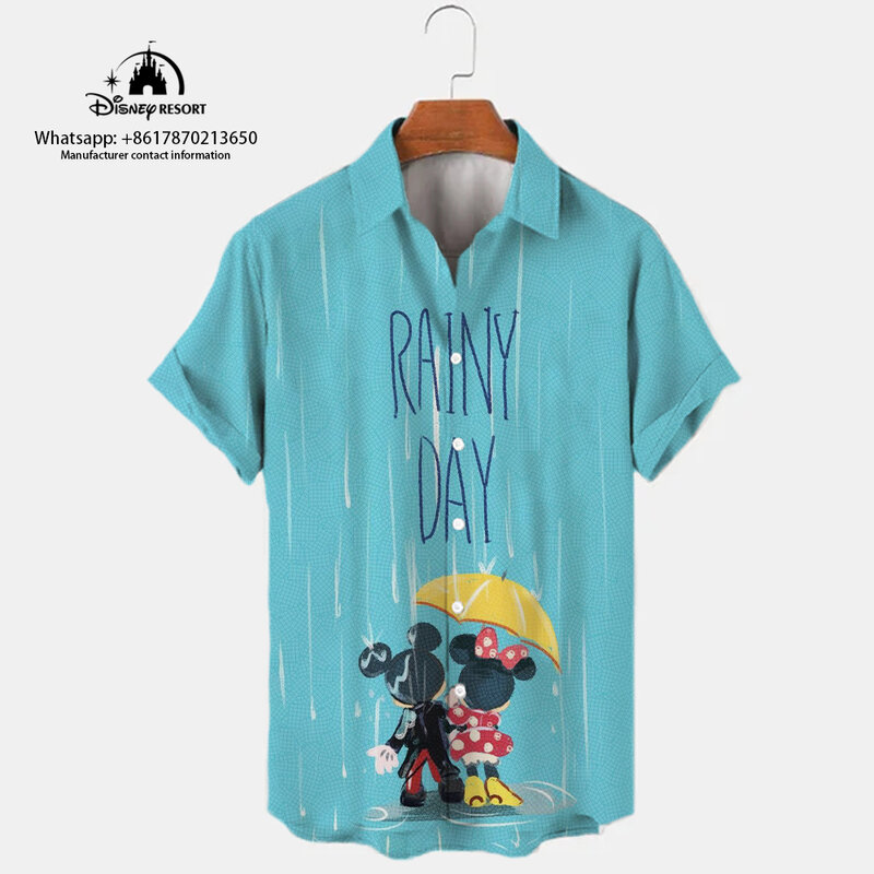 Новинка 2024, модная однобортная Повседневная пляжная рубашка в уличном стиле Харадзюку С 3D принтом Микки и Минни, отложным воротником и коротким рукавом, 2K