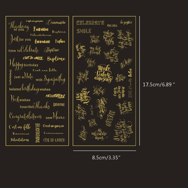 2 sztuki/zestaw Życzenia Craft Naklejka Jasna błyszcząca złota naklejka przezroczysta dla karty 517F