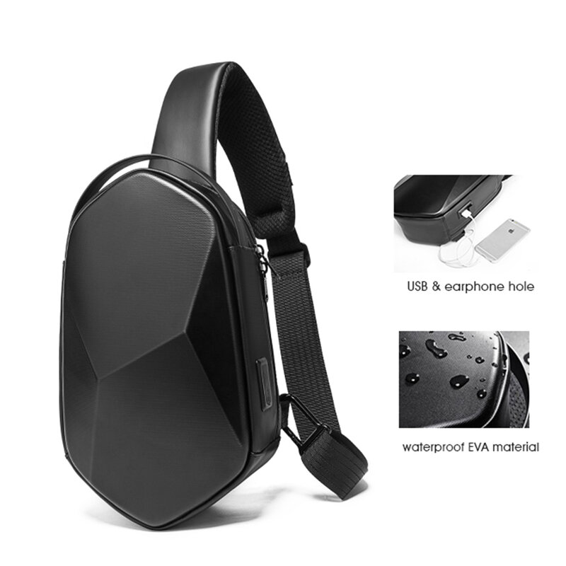 Сумка-слинг с твердым корпусом, дизайнерская сумочка через плечо с USB-зарядкой, Мужская водонепроницаемая нагрудная сумка для коротких поездок
