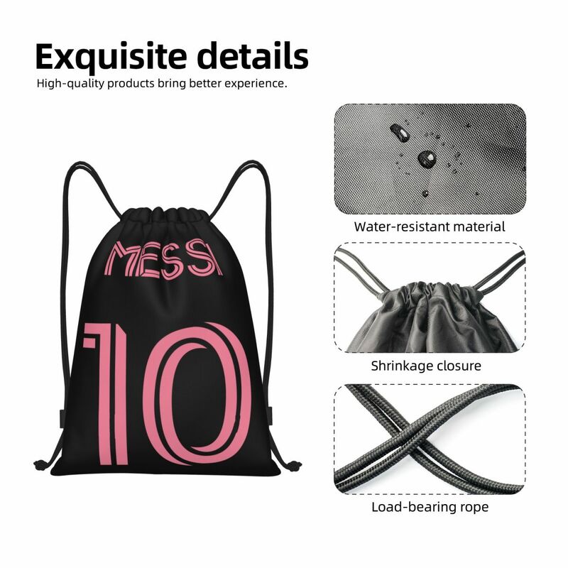 Mochila de almacenamiento con cordón para hombre y mujer, bolso de fútbol Rosa personalizado, Messi 10, ligero, para deportes de fútbol y gimnasio