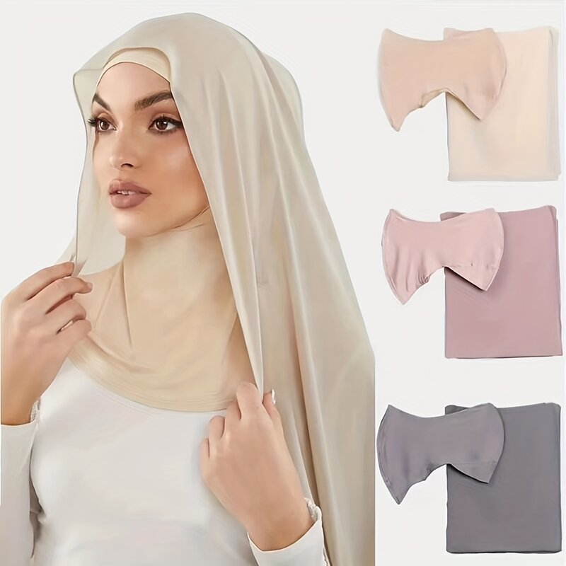 Hijab Chiffon para Mulheres, Turbante Fino Respirável, Lenço de Cabeça Longo, Chapéu Base para Pescoço Monocromático, Casual Exterior, 2 Pçs/set
