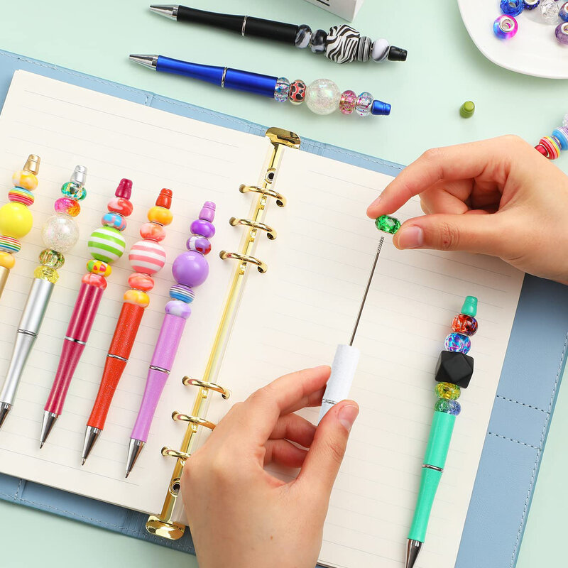 DIY 만들기용 플라스틱 비즈 펜, 검정 잉크, 25 가지 색상, 100 개