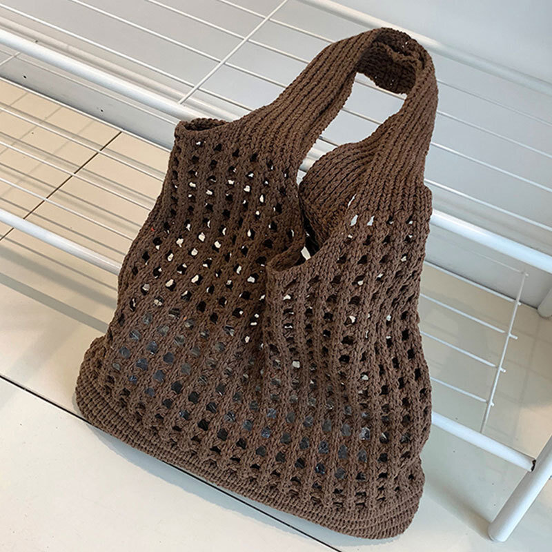 Borsa e borsette da donna lavorate a maglia fatte a mano di grande capacità borsa a tracolla in rete cava di moda borse da spiaggia estive Shopper Totes