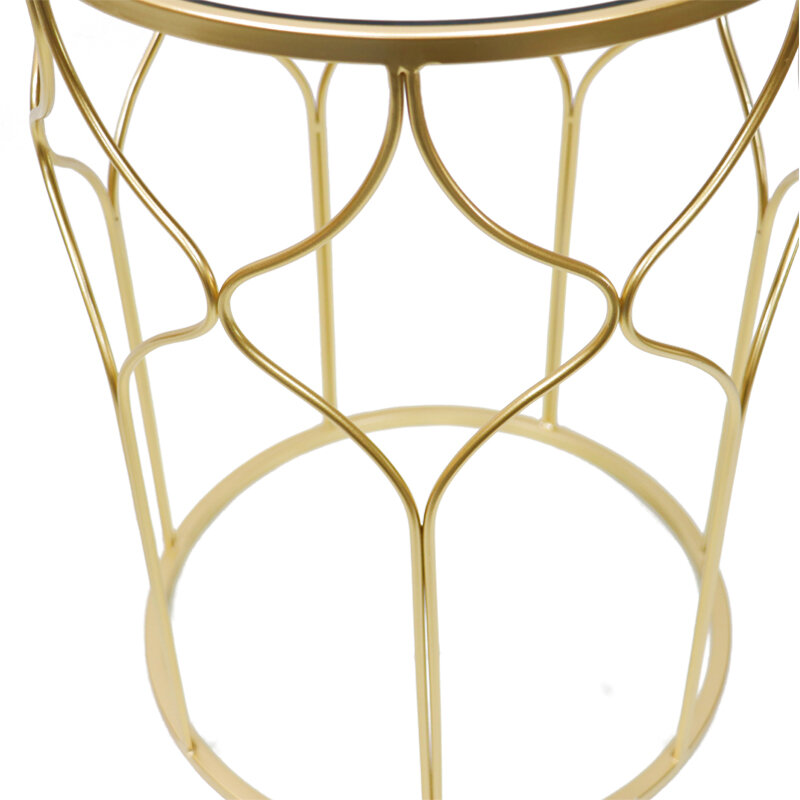 Set Rotan Logam Emas Modern dari 2 Meja Kopi Sisi Bundar Marmer Meja Konsol Cermin Dekoratif Mewah untuk Taman Luar Ruangan