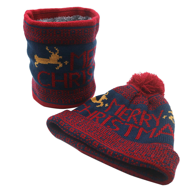 Zimowa polarowa gruba ciepła czapka z daszkiem Unisex bożonarodzeniowa czapka z pomponem czapka z dzianiny szalik zestawy kominiarki termicznej w stylu Vintage