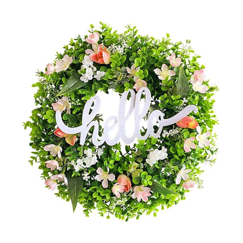 Spring Door Wreath Flower Wreath, ornamento decorativo, Greenery Guirlanda para Festival, Farmhouse Celebration, ao ar livre, 45cm