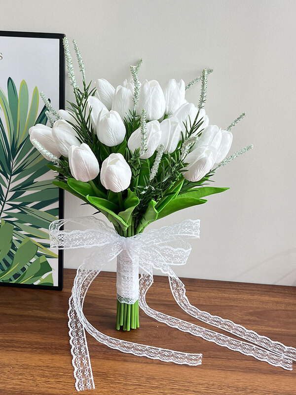 Buket pengantin putih bunga Pernikahan Aksesori bunga tulip buatan sentuhan asli Tengah buket pengantin dekorasi meja pesta