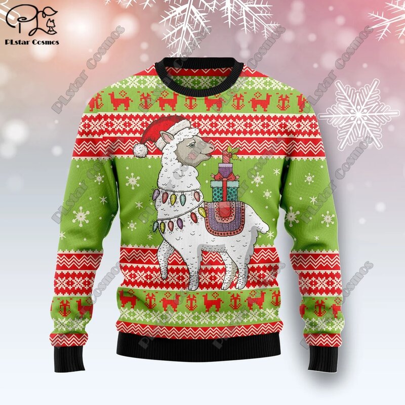 Nowy nadruk 3D elementy świąteczne choinkowy wzorem świętego mikołaja drukowany obraz brzydki sweter sweter zimowy na co dzień S-17