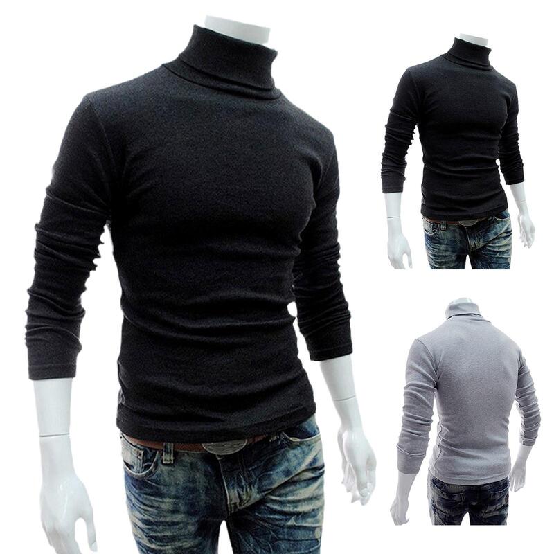 Autumn Winter Turtleneck Pullovers Men Solid Color Pullovers Knitwear Men Knitted Sweaters Bottoming Shirt Casual Mens Clothing