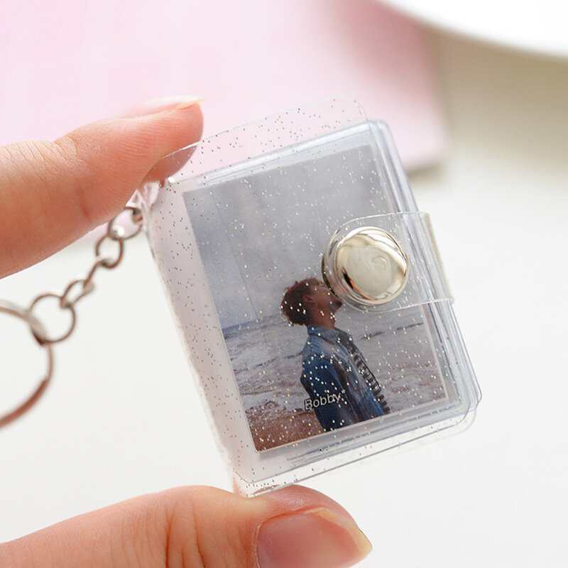 Pemegang kartu fotografi 16 kantung Jelly, gantungan kunci pemegang kartu foto Album foto Mini 1 inci