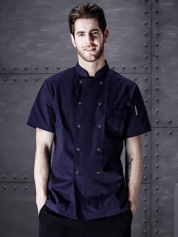Restaurant Men's Chef Shirt High Quality Kitchen Work Uniform Short Sleeved Hotel Cook Jacket Coffee Shop Waiter Workwear