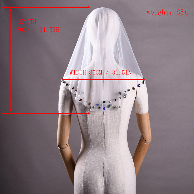 YUEJI-Ultra curto rosto cobrindo véu para as mulheres, véu nupcial, acessórios do partido do casamento, strass cristal colorido, elegante, YJA19