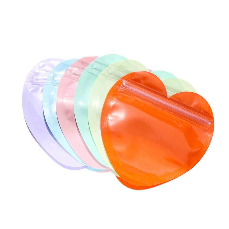 10 Stück schillernde Zip-Lock-Tasche transparente Herz-Kunststoff-Siegel beutel für Schmuck Display Halskette Ohrringe Armband Verpackung