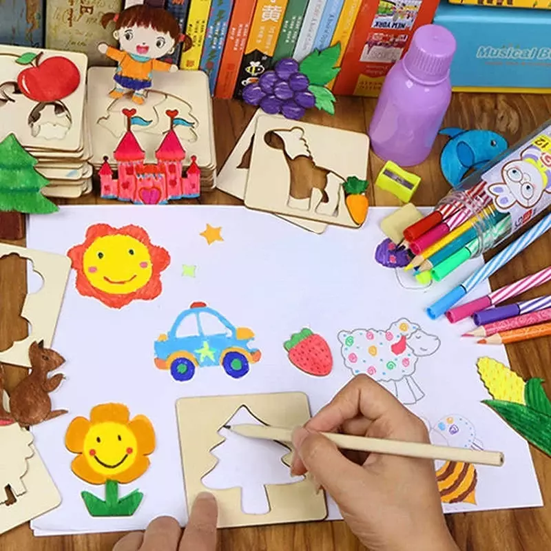 20/32 pz Montessori bambini disegno giocattoli pittura fai da te stencil modello giocattoli artigianali in legno Puzzle giocattoli educativi per bambini regalo