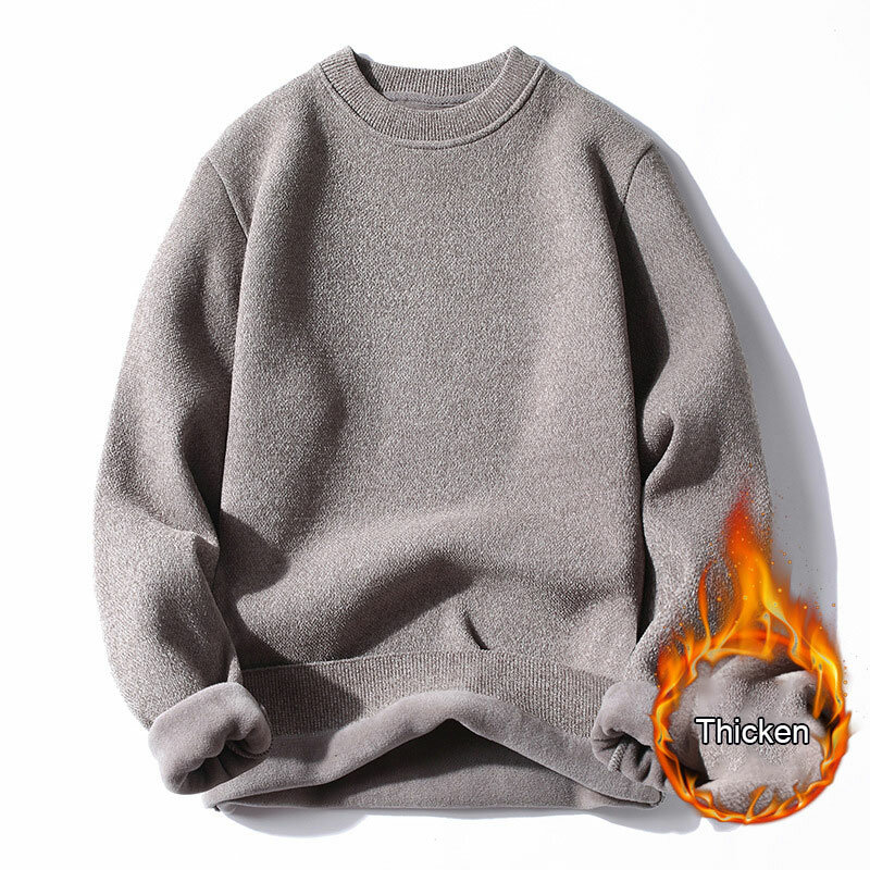 Sweter Pria Kaus Bottoming Bulu Turtleneck Tebal Kaus Hangat Pullover Padat Musim Gugur Musim Dingin Pakaian Sederhana Kasual
