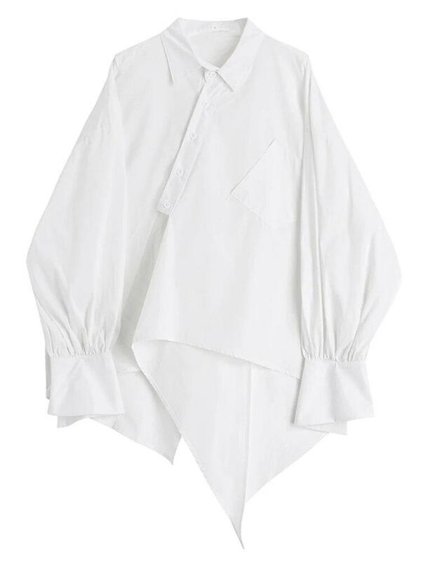 Dimanaf Irregular-Blusa de manga larga para mujer, camisa holgada con solapa, color negro, talla grande, a la moda, primavera y verano, 2024