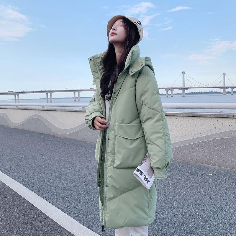 Jaket musim dingin wanita, mantel parka katun bertudung longgar, versi panjang sedang Musim Dingin 2023