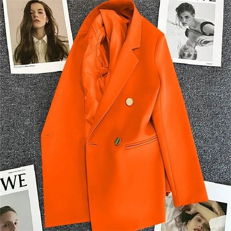 여성용 긴팔 블레이저 더블 단추 재킷, 비즈니스 작업복, 정장 코트, 여성용 겉옷, 고품질, 용수철 가을