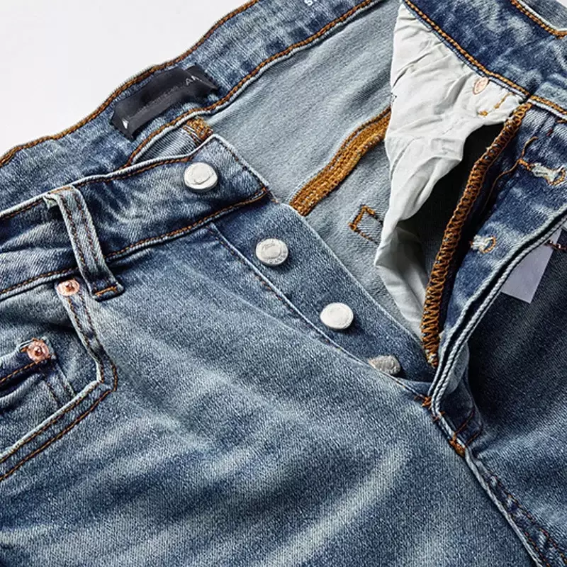 Celana jins lurus hip-hop tren jeans merek ROCA ungu kualitas terbaik celana panjang ramping dan modis