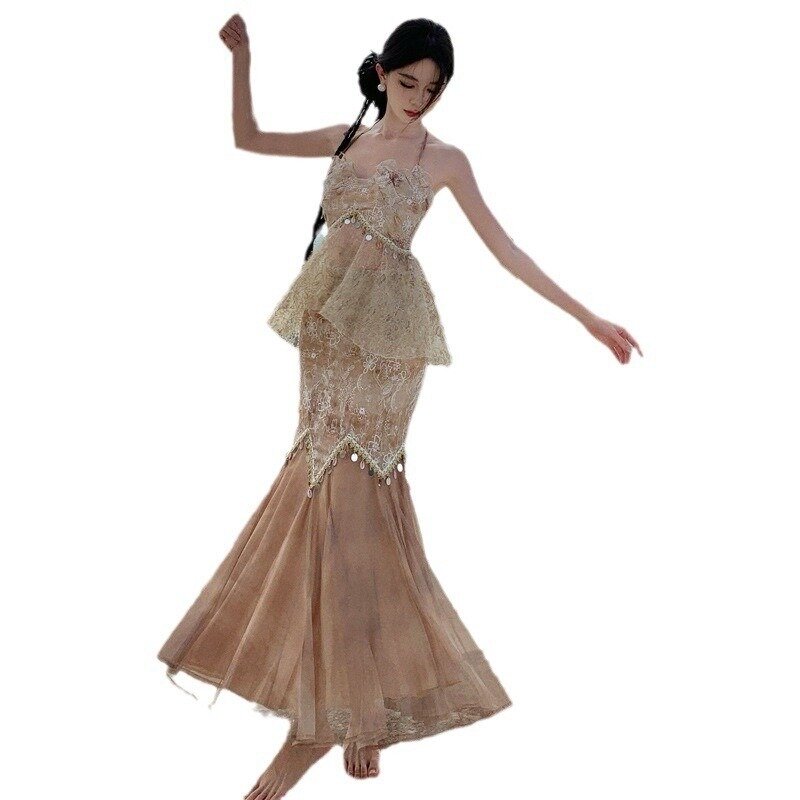 Женский весенне-осенний комплект из двух предметов, окрашенная сетчатая юбка в стиле пэчворк на бретелях, свободная мягкая модная Милая универсальная уличная одежда