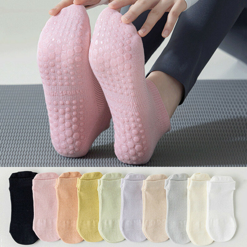 Однотонные носки для йоги, женские хлопковые тонкие сетчатые дышащие низкие носки, силиконовые Нескользящие спортивные носки для балета, пилатеса, танцев
