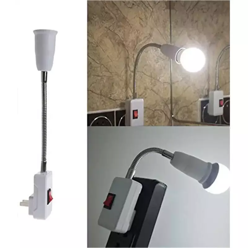 Aço inoxidável E27 Base da lâmpada, Flexível Bend Mobile Test Light Socket, Adaptador de luz, Plug Switch
