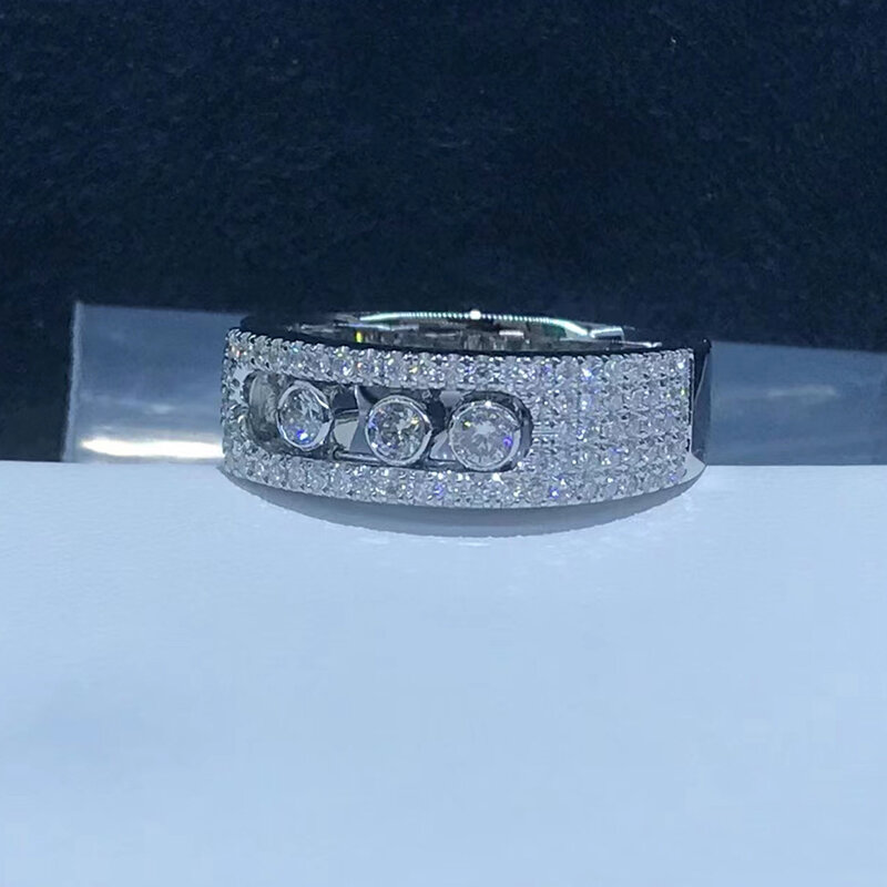 Gioielli di lusso francesi nuovo anello di coppia in argento Sterling 925 placcato oro con tre diamanti anello Mobile MOVE ROMANE ChristmasGift