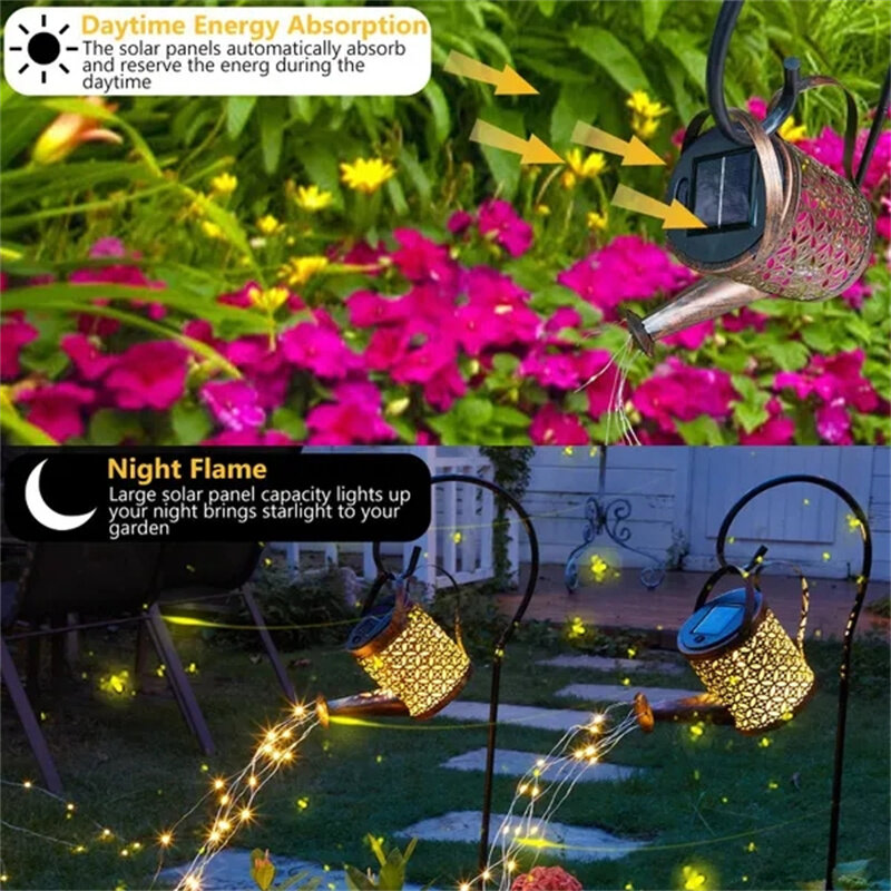 Hollow Wrought Iron Star Shower Lamp Solar Watering Can Fairy Light Garden Decoration Shower& Light Lawn Courtyard Decorations