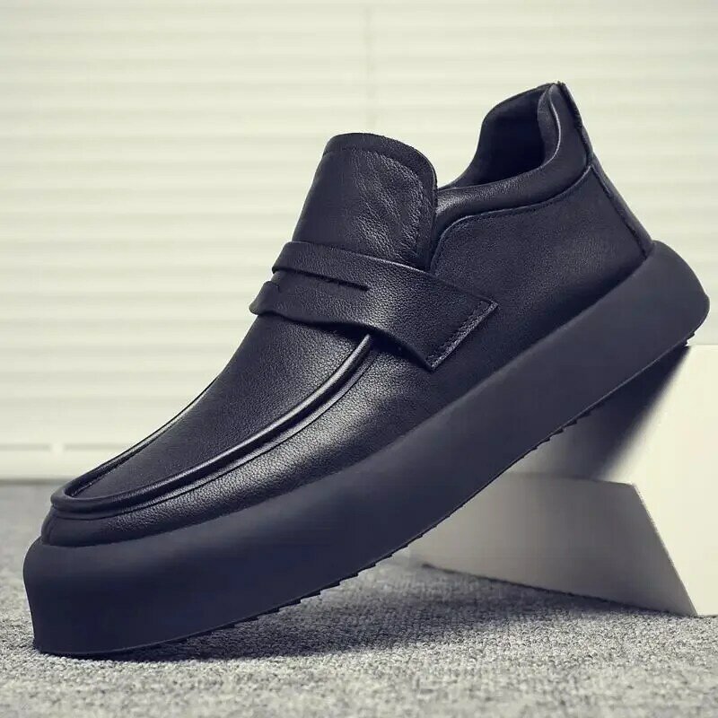 High Heel Leather Shoes Men's Autumn New 2023 New Men's Formal Wear Business Black Casual Martin Boots Men's Shoes W