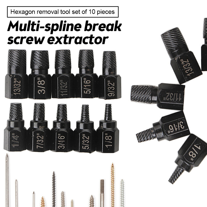 10pcs/set Screw Nut Bolt Extractor Drill Bit Set Disassemble Screws Bolt Stud Slip Teeth Demolish Stripped Broken Remover Tool