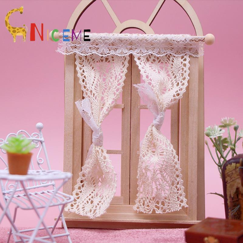 Dollhouse Lace Cotton Curtain Doll House Furniture Home Decoration 1/12 Dollhouse Accessories